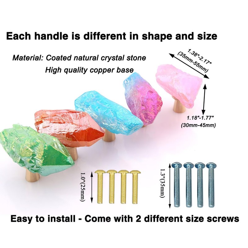 FZBHRO Natural Crystal Stone Cabinet Knobs Decorative Drawer Knobs Handles