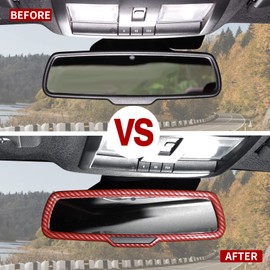 JWWY Inner Rearview Mirror Cover Decoration Trim Interior Accessories for Dodge Challenger 2015-2024, for Dodge Charger 2010-2024, for Dodge Ram 2010-2017 ABS Red Carbon Fiber