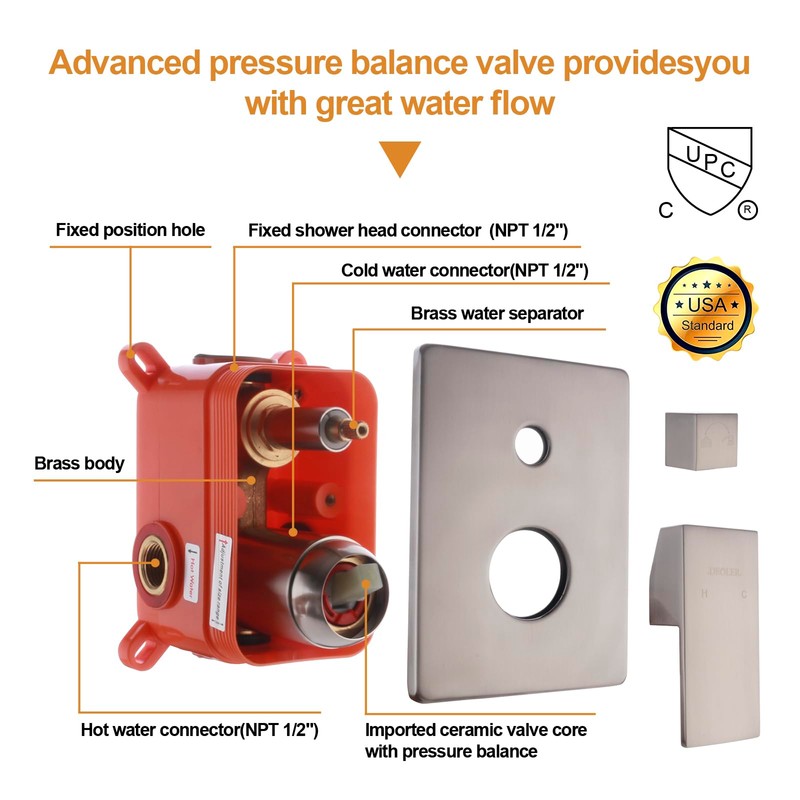 DEOLER Wall Mount Pressure Balance Valve, Solid Brass Shower Replacement,