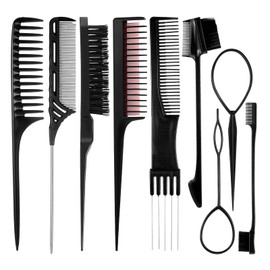 9Pcs Hair Comb Set Include Rat Tail Comb Slick Back Hair Brush Set Edge Brush Edge Control Brush Hair Loop Tool for Women Flyaways Control Combing