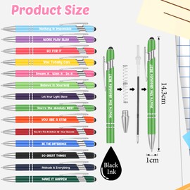 14 Pcs Motivational Quotes Pen Inspirational Ballpoint Pen with Stylus Tip Motivational Messages Pens for Women Black Ink Funny Novelty Pens Metal Pen Stationery for School Teacher Students