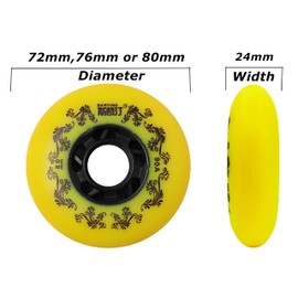 4-Pack Inline Skate Wheels Outdoor 90A Freestyle Durable Tire72mm 76mm 80mm for Choose Hockey Roller Blades Replacement Wheel (76MM, Yellow)