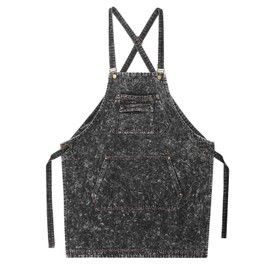 sourcing map Denim Cooking Chef Aprons 23.6"x31.5" Adjustable Kitchen Artist Gardening Apron with 4 Tool Pockets for Men Women Kitchen BBQ Grill Chef, Black