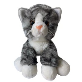 Hands on a Ganz Heritage Collection Grey Tiger Tabby Cat 9.5" Gray Plush H14512