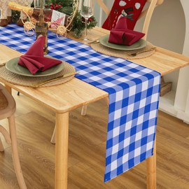 Essifunia Waterproof Checkered Tablecloth Runner Fabric - Rectangle 12x108 Inch Classic Gingham Buffalo Plaid Table Cloth for Indoor/Outdoor Use - Table Cover for Kitchen, BBQs, and Parties