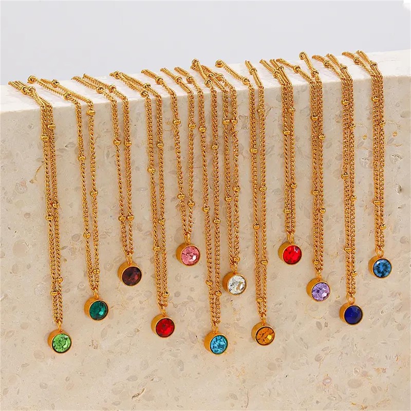 ALRNBY Birthstone Necklace for Women Dainty Gold Station Necklace with