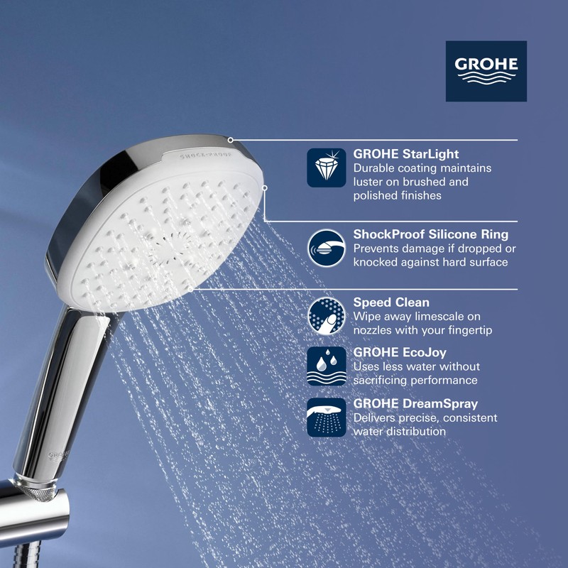 GROHE 26776002 Tempesta Hand Shower, 2-Spray, Square, 1.5 GPM, StarLight