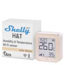 Shelly H&T Gen3 Mocha | Wi-Fi and Bluetooth Smart Temperature & Humidity Sensor with Remote App Control & Monitoring | Smart Scenes | Notification Alerts | LCD Display | Free Data Storage Export