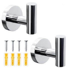 Towel Hooks for Bathroom 2 Packs Screw- in Chrome Finish Wall Mount Towel Holder Towel Rack, Heavy Duty Robe Coat Loofah Hooks for Shower, Kitchen,Hotel, Pool Tile, Brick Modern Style Decor Wall Hooks