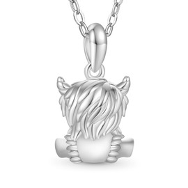 GNOCE Scottish Highland Cow Necklace Sterling Silver Necklace for Women Girls Wife Daughter