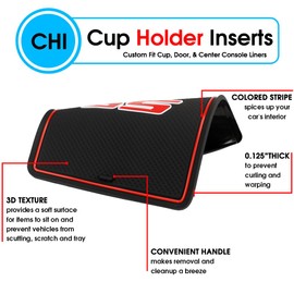 BOYOUS 9Pcs Non-Slip Anti Dust Cup Holder Inserts, Center Console Liner Mats, Door Pocket Liners Kit For Chevy 2016-2023 Camaro(Red Trim)