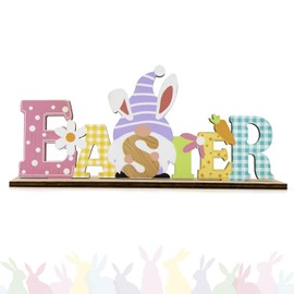 ALLY-MAGIC Easter Table Decorations, Wooden Spring Easter Sign Stand Table Decorations Gnome Bunny Rabbit Ornaments for Easter Crafts Home Decor Party, Easter Gifts for Kids Y4CSZMBJ