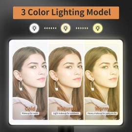 Large Lighted Vanity Makeup Mirror (X-Large Model)- 3 Color Lighting Modes Light Up Mirror with 88 LED, 360° Rotation Touch Screen and 10X Magnification Tabletop Cosmetic Make Up Mirror (Black)