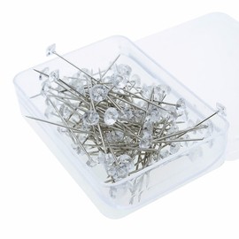RuiLing 1-Box (100pcs) Clear Acrylic Straight Pins, Clear Corsages Pins，Crystal Floral Bouquet Pins Diamante Head Pins for DIY Wedding Decoration Flowers Pins Corsages Pins 8x50mm