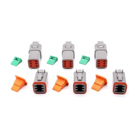 DT06-6S/DT04-6P 6 Pin Way Waterproof Electrical Wire Connector with Gray DT Series Connector Solid Contacts Wire-to-Wire 14-20 AWG with Sealing Plugs for Automotive, 3 Sets