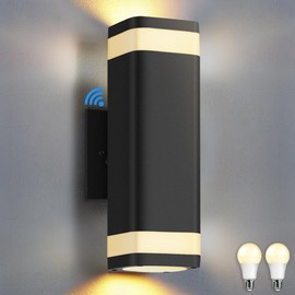 SHIMR Dusk to Dawn Outdoor Wall Light with Sensor, Waterproof Up and Down Exterior Wall Sconce, Modern Black Aluminum Outdoor Light Fixture for Porch Patio Garage, LED Bulbs Included