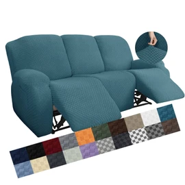 YEMYHOM 8 Pieces Stretch Recliner Sofa Cover Latest Jacquard Reclining Couch Cover with Side Pocket Anti-Slip Fitted 3 Cushion Furniture Slipcovers with Elastic Bottom (Recliner Sofa, Peacock Blue)