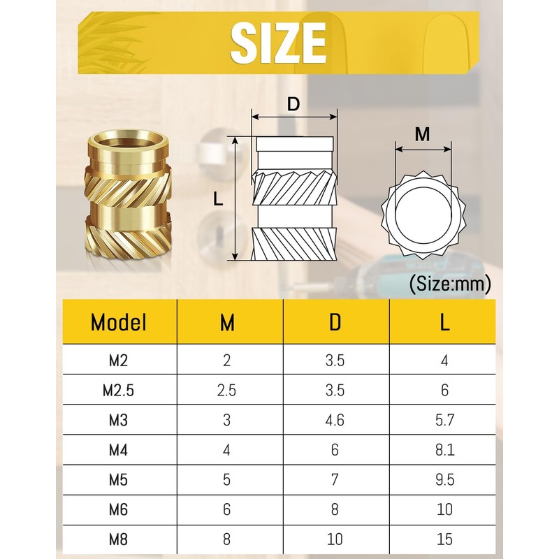 Caianwin Pack of 20 Threaded Insert M8 Inserts Knurled Melting