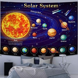 JUNRU Solar System Wall Hanging Tapestry Outer Space Wall Tapestry Galaxy Room Decoration Educational Solar System Galaxy Art Nature for Living Room Bedroom Dorm Wall Decor (59.1 x 78.7 Inch)