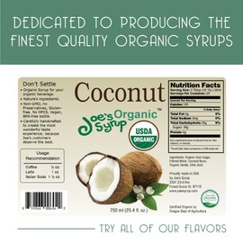 Joe’s Syrup Organic Flavored Syrup, Organic Coconut, 750 ml