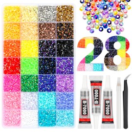 33000Pcs Resin Jelly Rhinestones for Bedazzling, 28 Colors 3mm Flatback Gems for Diamond Art, Bedazzler Kit with 3Pcs 10ml B7000 Jewelry Glue for Crafting Crafts Book Shoes Nail Art