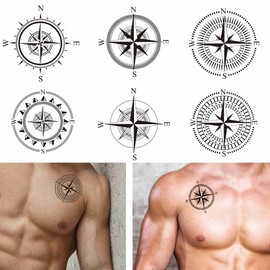 Tattoonova 6 Sheets Temporary Tattoo Men Adults Compass Party Favors Sea Body Face Sleeve Fake Tattoos
