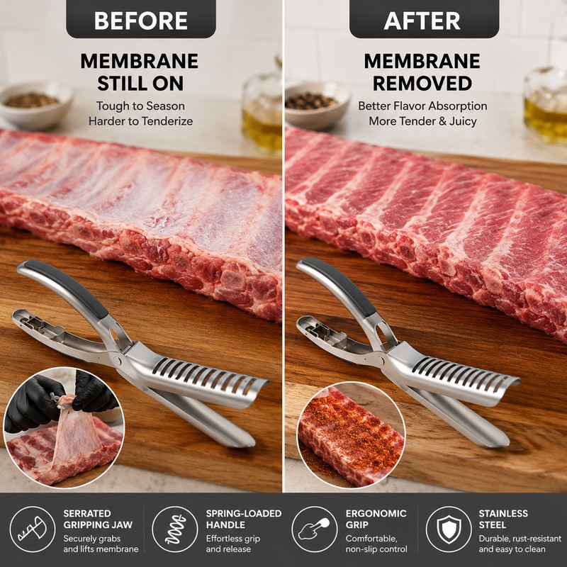 BBQ Rib Membrane Removal Tool for Meat Prep – Stainless