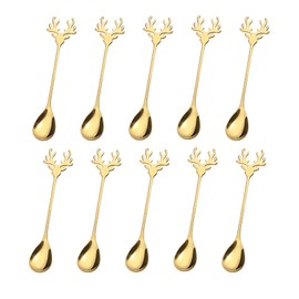 20 Pieces Gold Plated Stainless Steel Mini Coffee Espresso Spoon, Elk shaped spoon Dessert Teaspoons Small Soup Spoons 5.5 inch Specialty Demitasse Stirring Spoons