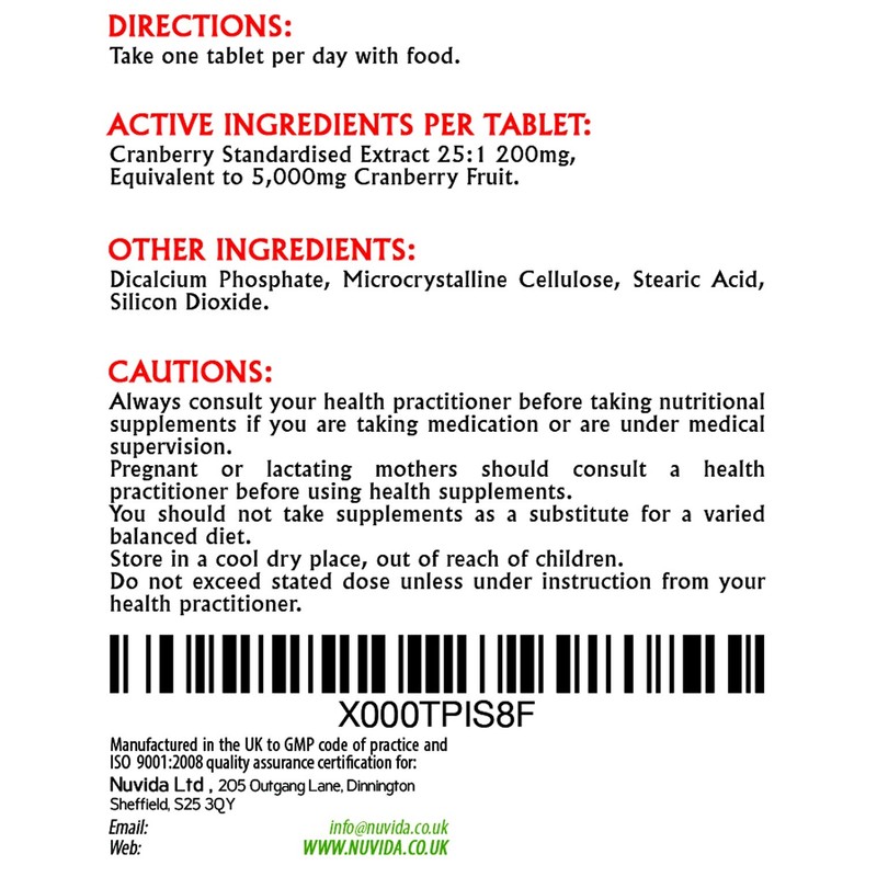 Cranberry Tablets/High Strength Cranberry Supplement / 90 Cranberry Extract Tablets