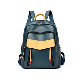 NICOLE & DORIS Women Fashion Backpack Large Capacity Leather Backpack Color Block Schoolbag Casual Daypack 13.3 inch Laptop Rucksack Shopping Travel Business Blue