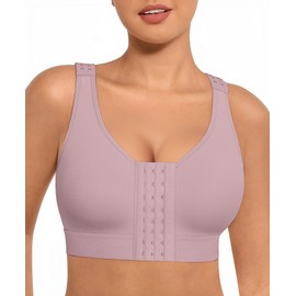 FeelinGirl Women Post Surgery Compression Bra Front Closure Surgical Breast Augmentation Post Op Bra with Adjustable Straps Purple L