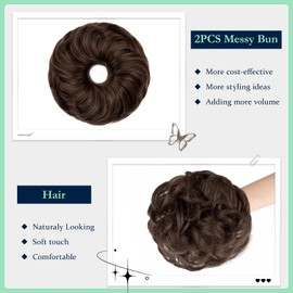 Qunlinta Messy Bun Hair Piece, 2 PCS Hair Buns Scrunchies Extensions Synthetic Fake Bun Chignon Updo Hairpieces for Women Girls Medium Brown