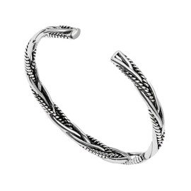 TURTLEDOVE Vintage Twisted Cuff Bracelet, Stainless Steel Woven Bangle Bracelet, Large, Stainless Steel, no gemstone