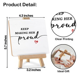 Memorial Gifts for Loss of Mom - Sympathy Gift for Loss of Loved One - Bereavement Gift Idea - Keep Making Her Proud Wood Sign with Easel Home Bedroom Desk Tabletop Shelf Tiered Tray Decor