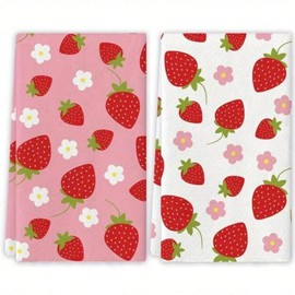 Disoza Pink Strawberries 24 * 16 inch Microfiber Kitchen Towels, 2 Pack,Reusable Paper Tea Rags Hand Wash Cloths Dish Cleaning Towels for Kitchen Essentials Accesorios and Dishcloths Sets Rags