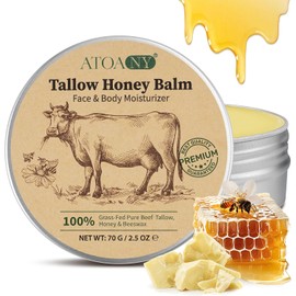 NIFEISHI Sarga de ternera para la piel, sebo y bálsamo de miel, sebo de res para la cara con miel cruda y cera de abejas, crema hidratante natural orgánica de ternera alimentada con pasto para loción corporal cuidado de la piel
