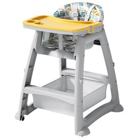 MTSDM New Multifunctional High Chair, Convertible Dining Chair with 4 Wheels, Double Dinner Plate, Storage Bag, Removable Cushion & 5 Point Harness Portable Baby Feeding Dining Chair(Grey)