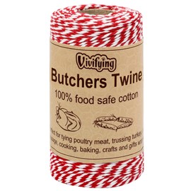 Vivifying Red and White Butchers Twine, 328 Feet 2mm Food Safe Cotton Cooking Twine, Ideal for Trussing Turkey, Roasting, Baking, Bacon, Pumpkin Bread, Festive Holiday Kitchen Use & Gift Wrapping