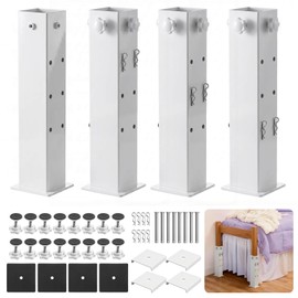 UPVONT Heavy-Duty College Dorm Bed Risers with 0.16" Reinforced Base-17.98 LB (White), Adjustable Heights (6", 9", 12"), Fits Wooden Bed Legs 1.5" to 3", Thicker Steel Dorm Bed Leg Risers