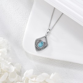 LELOUCHY Lucky Horseshoe Turquoise Necklace 925 Sterling Silver Oxidized Horseshoe with 8 * 5 MM Teardrop Necklace for Western Women