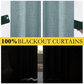 NICETOWN 100% Absolutely Blackout Linen Curtains with Thermal Insulated White Liner, Skylark Blue, 52 inches Wide, 84 inches Length Energy Saving Curtains for Living Room 2 Panels Set, Vertical Blinds