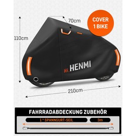 HENMI Bicycle Protective Cover for Rear Carrier, 420D Oxford Fabric Bicycle Cover Waterproof with 3 m Rope, UV Protection, Tear-Resistant Bicycle Cover for Ebike, Bicycle Transport Protection (210 x