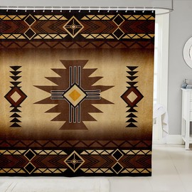 Southwest Shower Curtain,Geometric Aztec Tribal Pattern Bathroom Curtain Vintage Striped Western Waterproof Curtain for Kids Girls Boys Adult Room Decor,Rustic Brown Bath Curtain,12 Hooks,72" Wx72 L