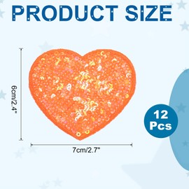 sourcing map 12 Pcs Sequin Heart Iron on Patches, 2.7 x 2.4 Inch Embroidery Sequin Patches for Clothing Repair Backpack Shoes Decoration, Orange
