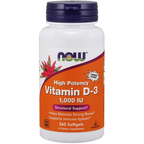 NOW Supplements, Vitamin D-3 1,000 IU, High Potency, Structural Support*, 360 Softgels