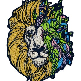 Fantansy Lion with Flowers Patch Embroidered Applique Badge Iron On Sew On Emblem