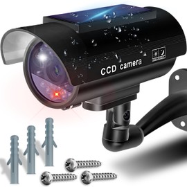 Retoo Security Dummy Camera Solar Dummy for Outdoor and Indoor Swivelling Wireless CCD with Flashing LED Weatherproof Security Camera Fake Camera Home Office Surveillance Black