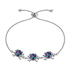 Hipunk Mystic Rainbow Topaz Turtle Bracelets Women 925 Sterling Silver Mystic Fire Topaz Sea Turtle Animal Adjustable Link Bracelet Birth Stone Birthday Jewelry SB0002C