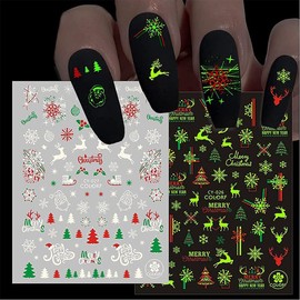 9 Sheets Christmas Luminous Nail Art Stickers 3D Winter Xmas Nail Art Supplies Santa Claus Snowflake Elk Snowmen Nail Decals for Acrylic Nail New Year Party Decoration Supplies