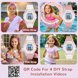 SOCICO Kids Digital Watches for Teen Girls, 7 Color Lights Waterproof Sports Watch for Kids with 2 Interchangeable Straps Stopwatch Alarm, Great Present for Girls Ages 5-18 Teenagers